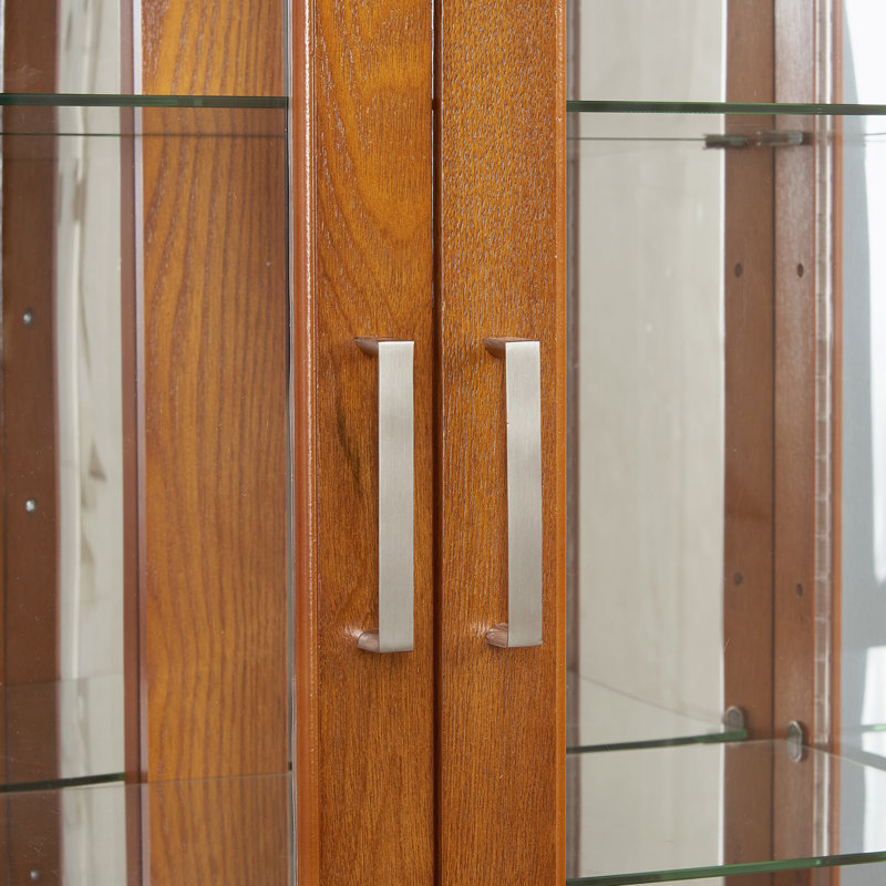 Oak Lighted Curio Cabinet with Tempered Glass Shelves