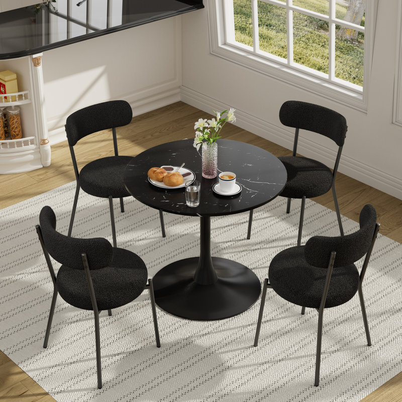 5 - Piece Pedestal Dining Set, Black, Black
