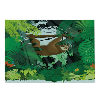 Ambesonne Sloth Cutting Board Large Size Rainforest Scene of an Animal Green Brown