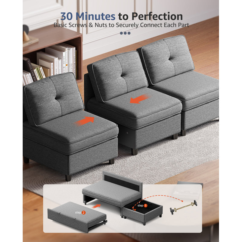 Modular Sofa with Hidden Storage, Customizable Layout, Easy Assembly – Comfortable & Durable for Any Space, Gray