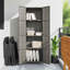 vidaXL Wooden Garden Storage Cabinet, Durable Poly Rattan, Water-Resistant, 4 Compartments, Outdoor Storage Cabinet, Powder-Coated Steel Frame, Solid Acacia Wood Knobs, 23.2"x15.7"x70.9", Grey-88344690