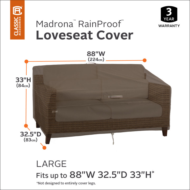 Nathanael Outdoor Patio Sofa Cover, 33" H x 88" W x 32.5" D