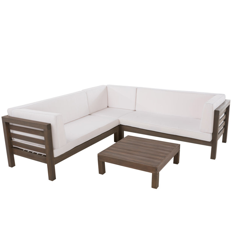Adharsh Acacia 4 - Person Patio Conversation Set with Cushions, Frame Gray /Cushion White