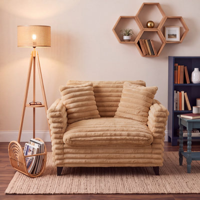 Fauteuil d'appoint en velours côtelé de 47 pouces avec coussins et pieds en bois massif