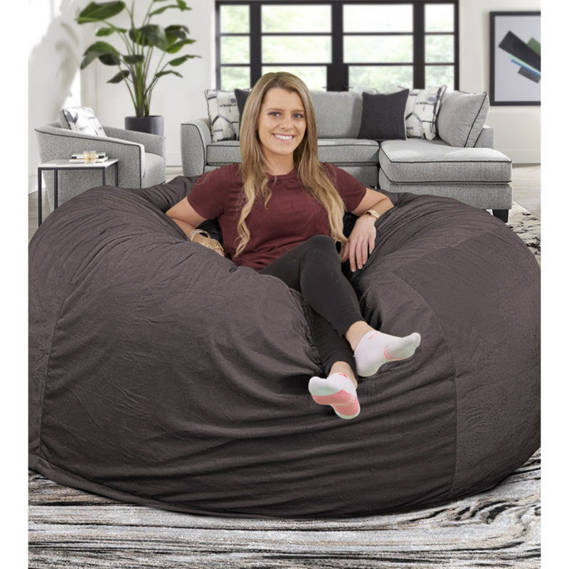 Bean Bag Chair, Oversized Indoor Comfy Lounger, Suede, Gray Suede, 38" H x 68" W x 68" D