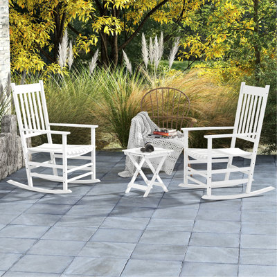 2 Patio Rocking Chair With Side Table, White Chairs Stunning And High Back, Holds Up To 352 Lbs, For Garden, Balcony, Deck Outdoor Of 2 Table. Soothing & Back. Perfect Porch. Can Support Lbs