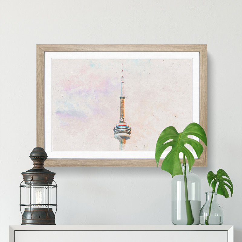 The CN Tower in Toronto Canada - Picture Frame Painting Print, 36cm H x 48cm W x 2cm D, Walnut Framed