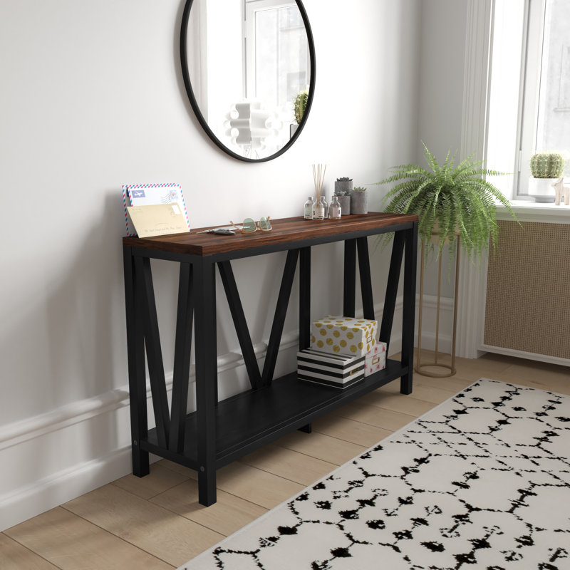 Table d'appoint de salon de campagne moderne à 2 niveaux, Plateau noyer / base noire