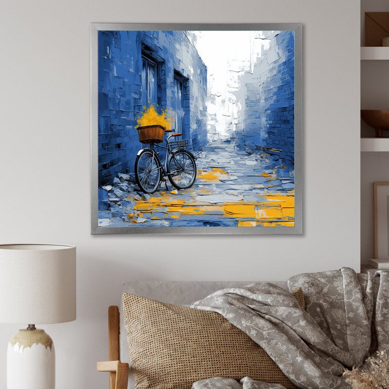 Vélo bleu sur toile, H 36 po x l 36 po x P 1,5 po, Cadre photo argenté