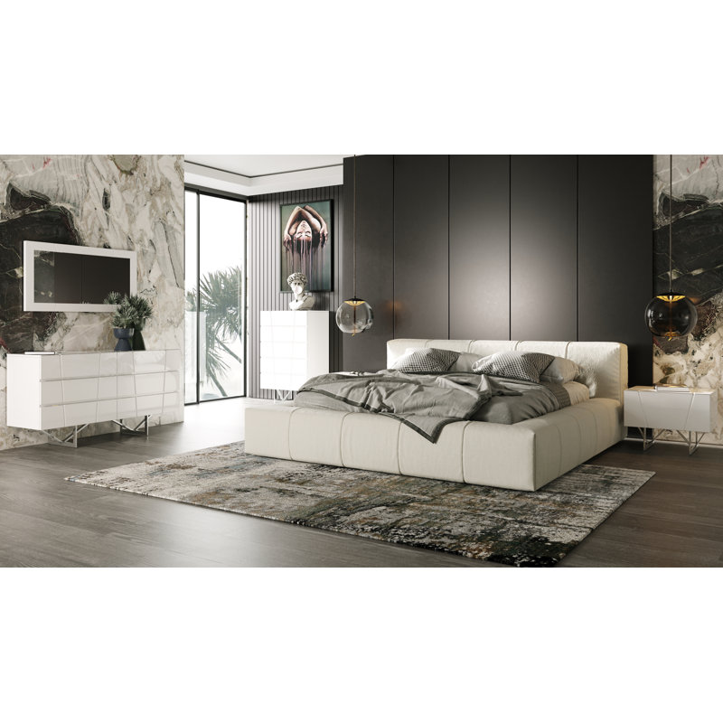 Commode 5 tiroirs Clintock Modern, Blanc