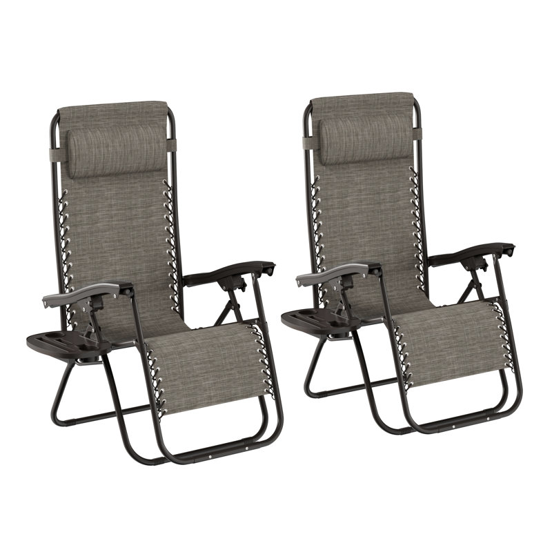 Fauteuils zéro gravité Lavish Home - Fauteuils inclinables pliants d'extérieur - Chaises de jardin/terrasse/camping avec coussin, table d'appoint avec porte-gobelets, supports pour téléphone et tablette