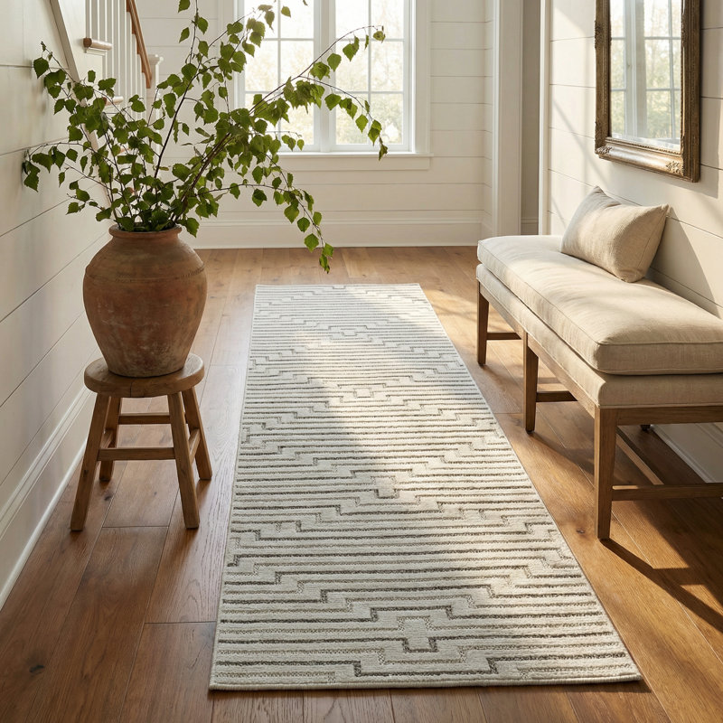 Tapis de couloir intérieur géométrique crème / beige 2 pi x 8 pi (2 pi 3 po x 8 pi) Ansel de Tapis Branch, Runner 2' x 8'