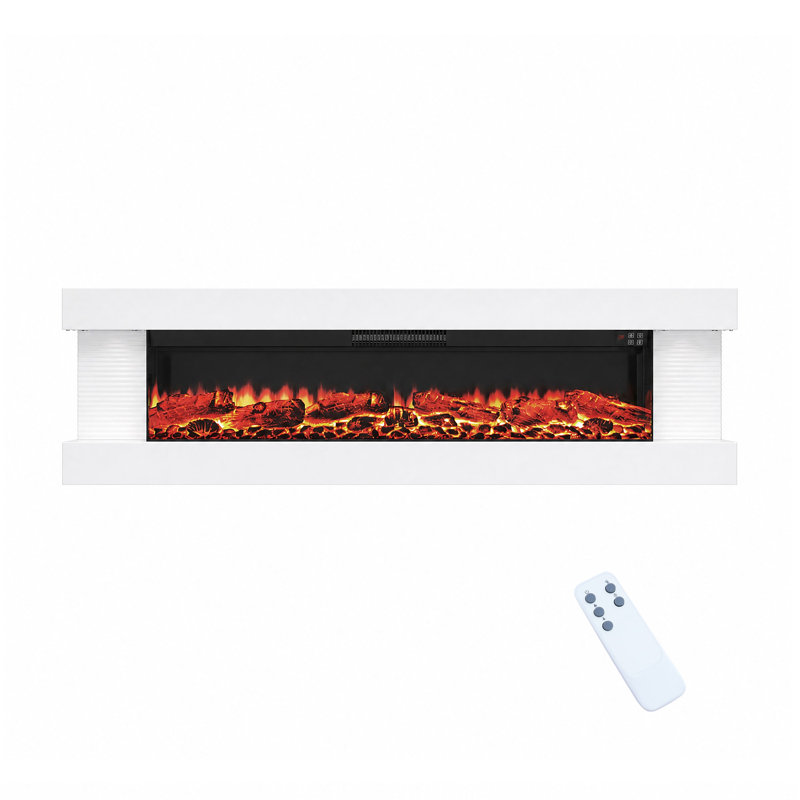 Foyer électrique mural à 3 côtés avec manteau de cheminée flottant, télécommande réglable, H 16,5 po x l 60 po x P 8,1 po
