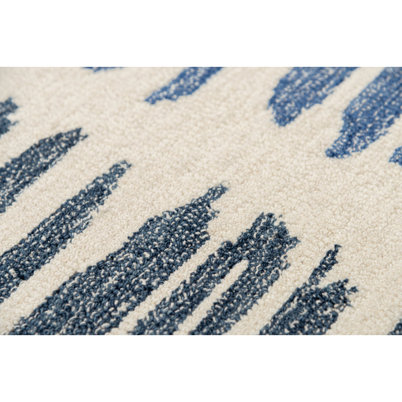 Tapis ivoire / bleu en laine touffeté à la main Trapp, Rectangle 7 pi 9 po x 9 pi 9 po