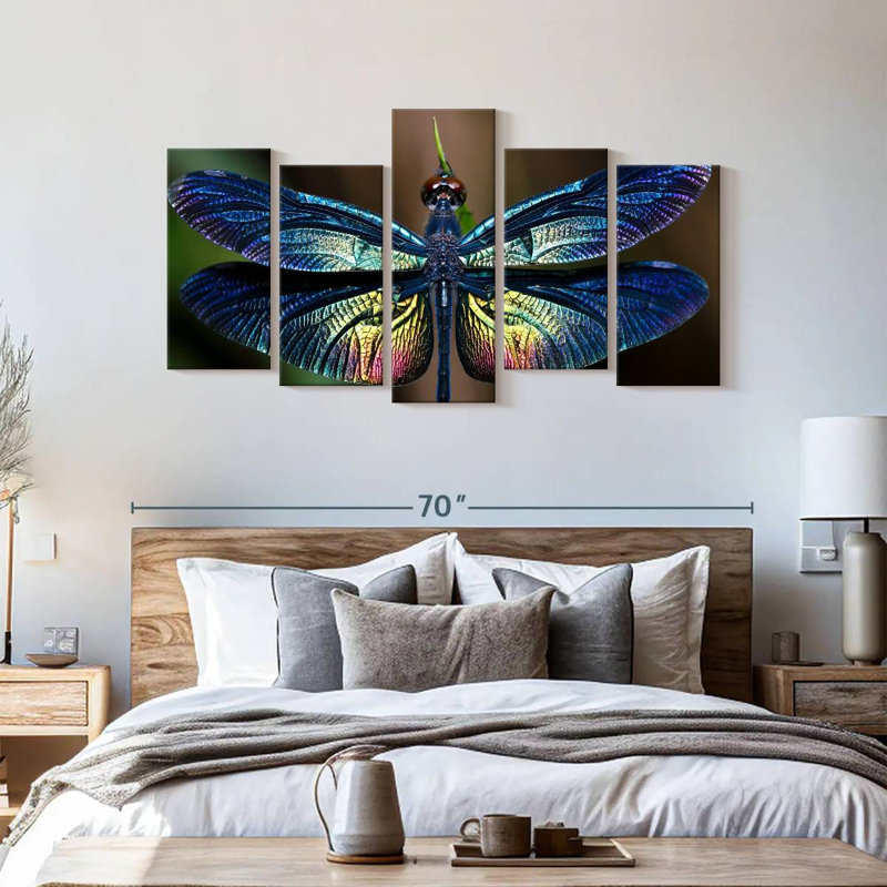 " Prismatic Dragonfly " 5 - Pieces, 33" H x 66" W x 1.25" D