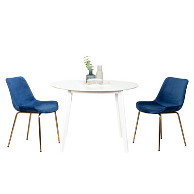 3 tables de salle à manger blanches avec 2 chaises et une structure en bois d'hévéa rembourrée en velours de luxe