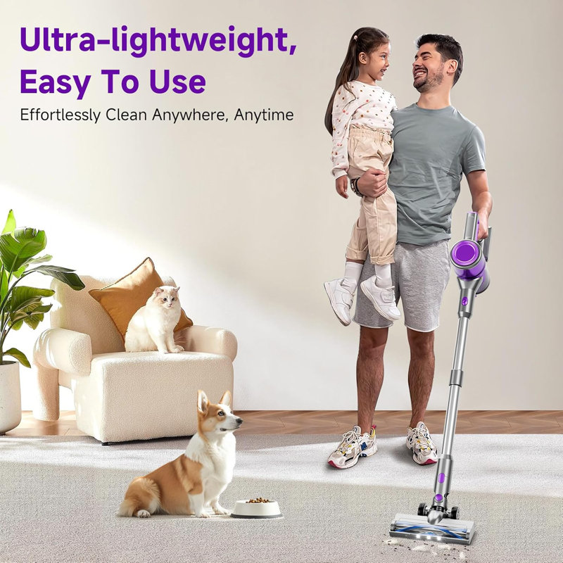 Cordless Vacuum Cleaner For Home - Lightweight, Stick Vacuum Clean With Rechargeable Battery, Max 45mins Runtime, 8 In 1 Handheld Vacuum For Hardfloor & Carpets Pet Hair, Purple