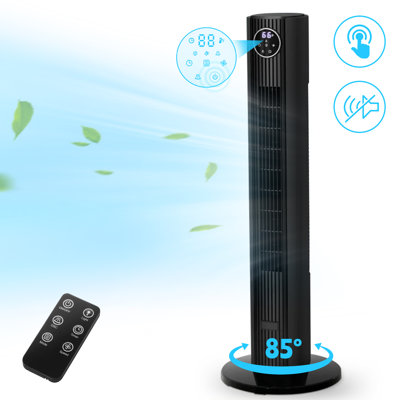 35" LED Touchscreen Tower Fan | 85° Oscillating, <45dB-Quiet, 12H Timer, Bladeless & Safe, Remote