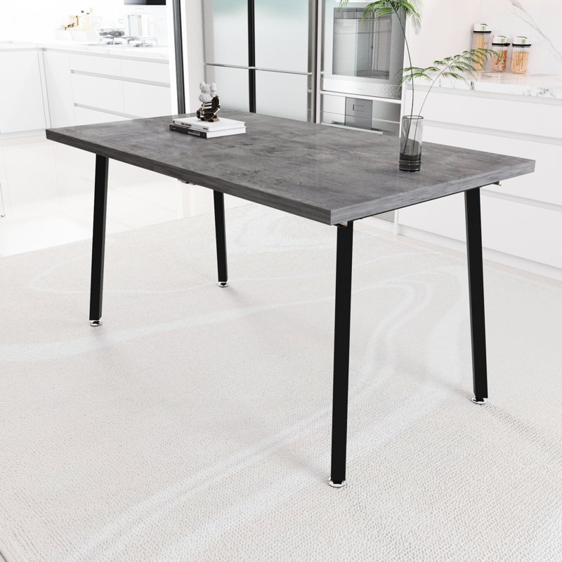 Table de salle à manger, rectangulaire, extensible, grise avec des pieds en métal noir, thème industriel médiéval pour les repas quotidiens à la table, option extensible, style et cuisine