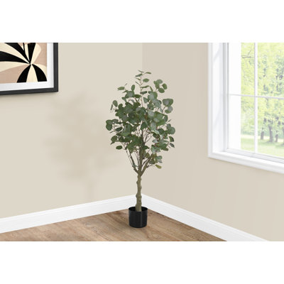 Plante artificielle, arbre d'eucalyptus de 46 po de hauteur, intérieur, faux, faux, plancher, verdure, pot, décoratif, feuilles vertes, pot