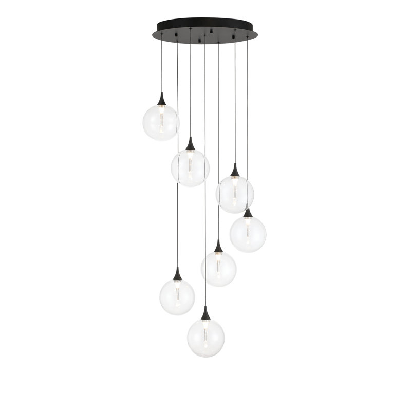 Iissa 7L 21" Chandelier, Black Clear