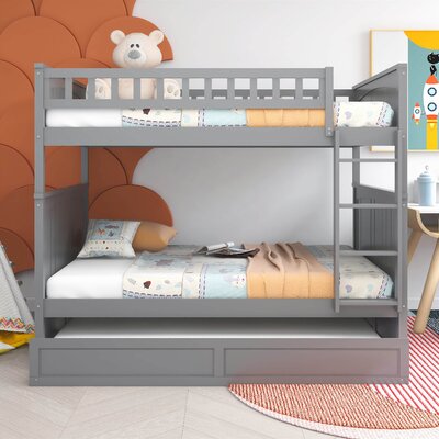 Full Over Full Wood Bunk Bed With Twin Size Trundle -  Harriet Bee, EEA0F559245242D8B36B7CC6305F5978