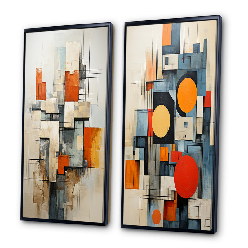 «Constructivism Construit Horizons V», 2 pièces sur toile, Cadre noir, H 40 po x l 40 po