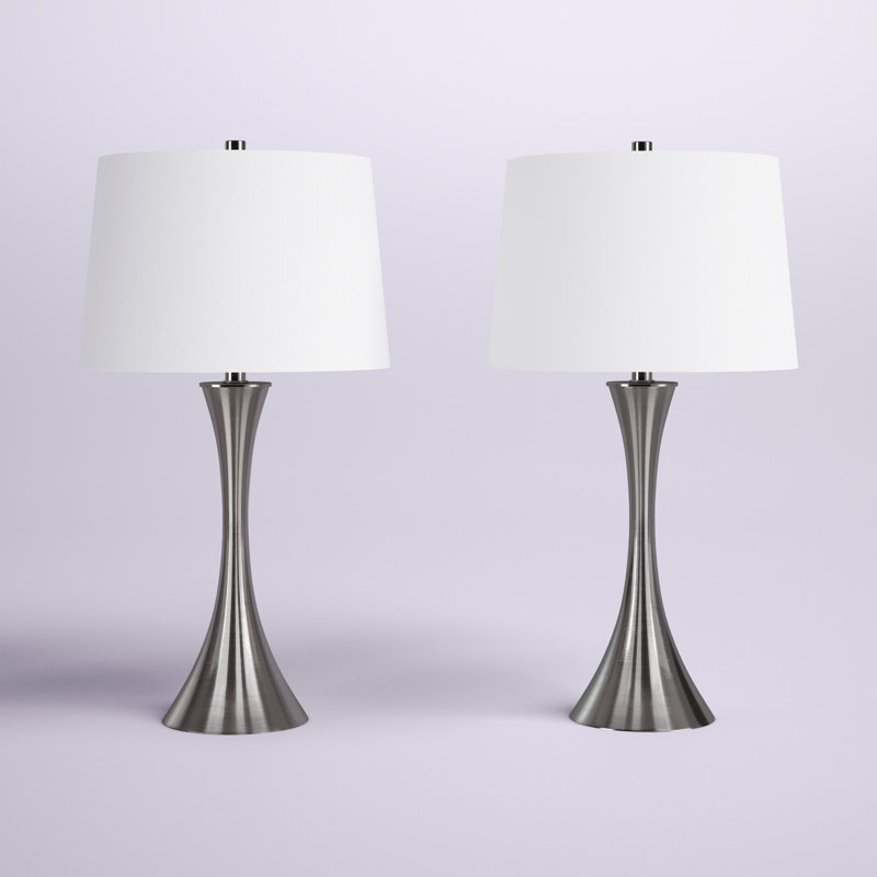 Ensemble de lampes de table standard 24,25 po Adonis, Nickel brossé, Beige