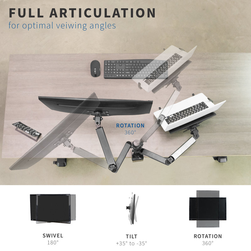 Vivo Pneumatic Adjustable Dual Arm Desk Mount for 17"-32" Monitor and 10"-15.6" Laptop