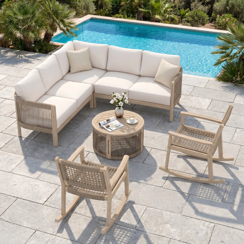 Ensemble de conversation pour patio en bois d'acacia 7 personnes Dayon