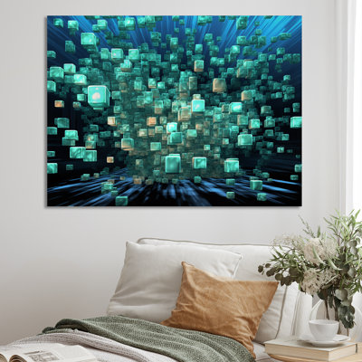 Matrix galaxie abstrait bleu foncé et turquoise - imprimé