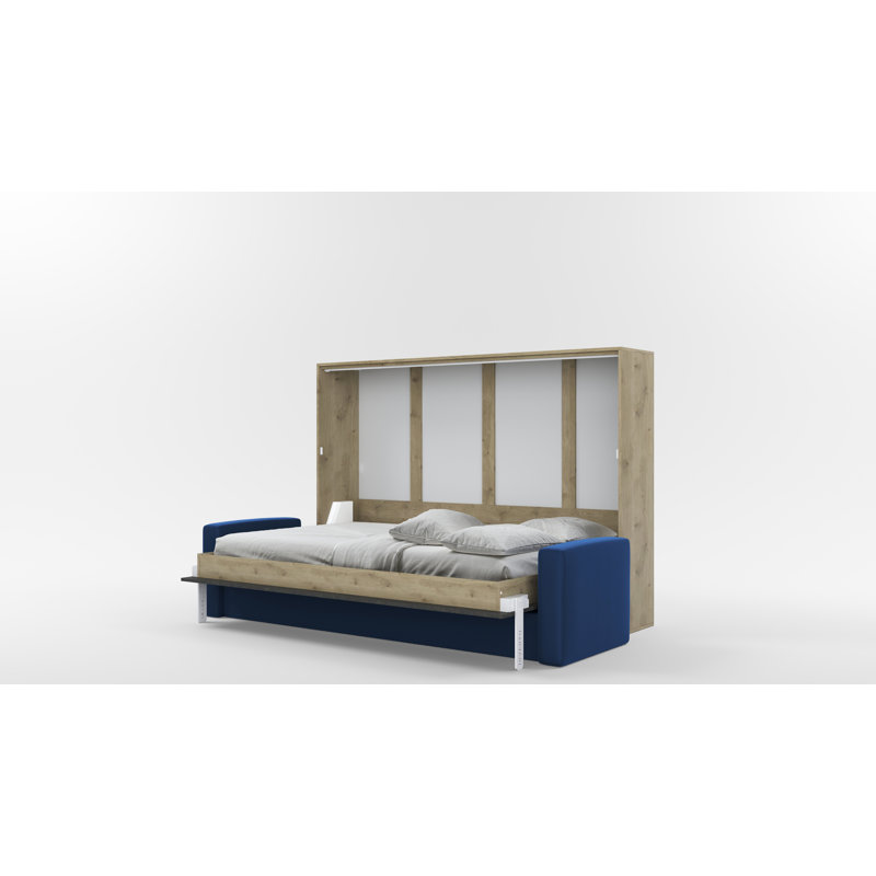 Neidelin Upholstered Murphy Bed, Beige/Grey/Navy
