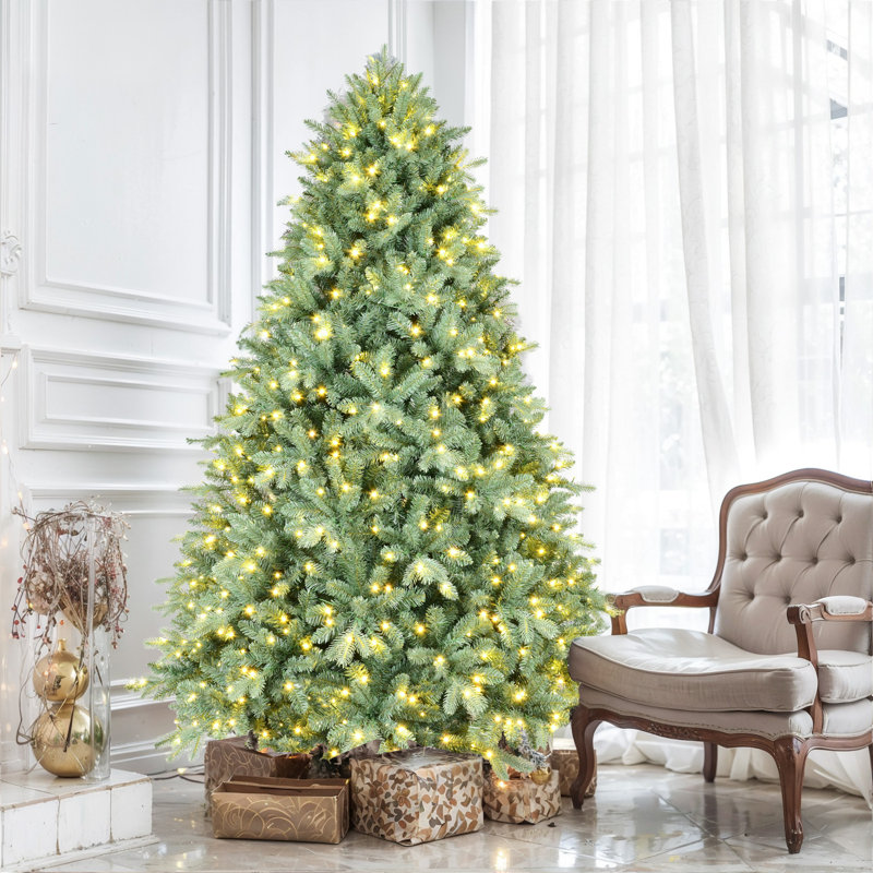 Arbre de Noël illuminé bleu-vert 5pi, Blanc chaud, 5', Illuminée