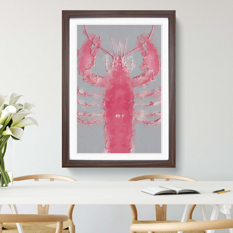 The Pink Lobster in Abstract - Picture Frame Graphic Art Print, Walnut Framed, 48cm H x 36cm W x 2cm D