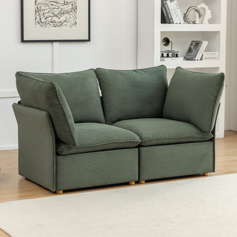 Hepworth Corduroy Loveseat Sofa With Cushions, Green