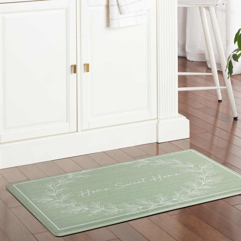 MARTHA STEWART Bloomfield Home Sweet Home Leaf Frame Kitchen Mat Blue 18"x30", Rectangle 1'6" x 2'6", Green