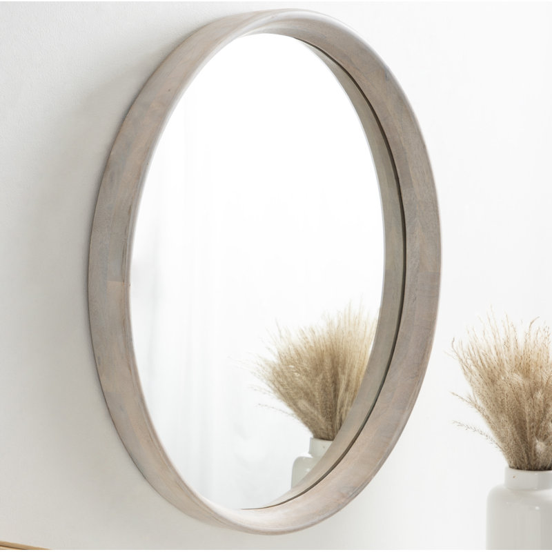 Artena Wood Round Mirror, 24" x 24", White