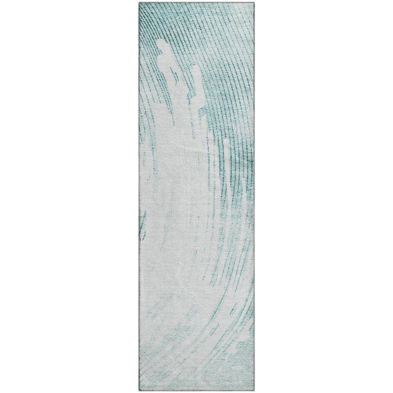 Premium Machine Washable Mayfield AMF2133 swirls Rug, 2'3" x 7'6" Runner, Teal