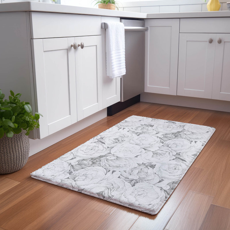 Floral Area Rug, Black White, Rectangle 8' x 10'