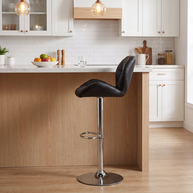 Amon Swivel Upholstered Adjustable Height Counter Stool with Metal Frame, Black