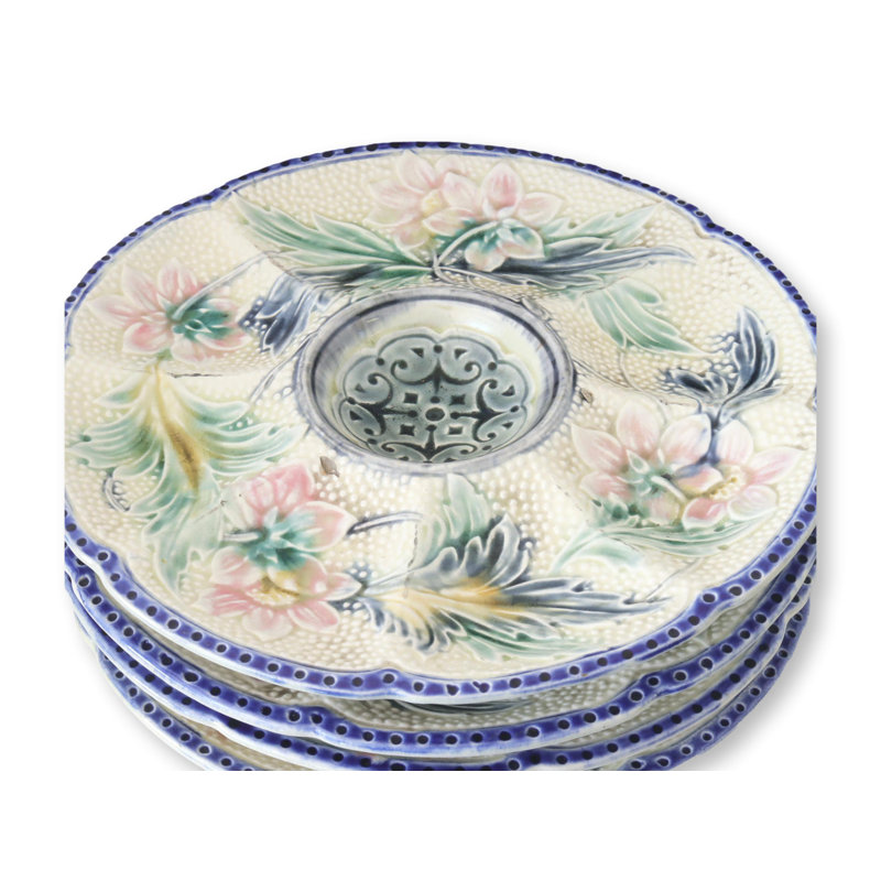 19th-C French Majolica Oyster Plates