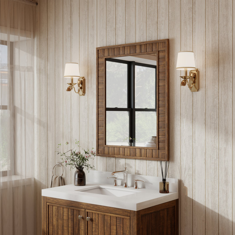 Miroir décoratif rectangulaire imperméable pour salle de bain, Brun noyer classique