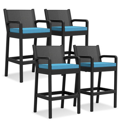 Ensemble de tabourets de bar en osier de 30 po pour 4 chaises de patio avec coussins pour la cour, la piscine et la terrasse