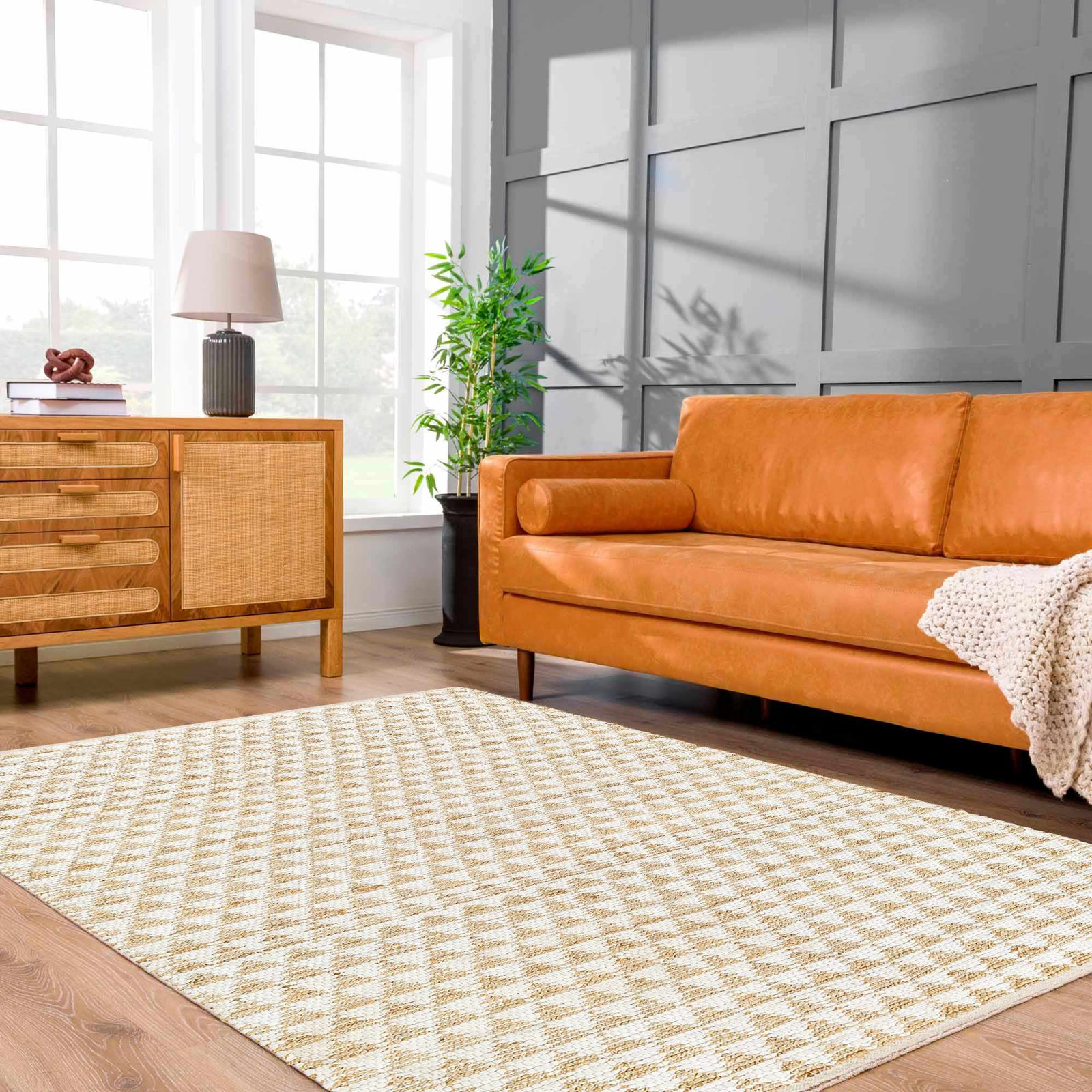 Addy Handmade Brown, Ivory Rug, Rectangle 6' x 9'