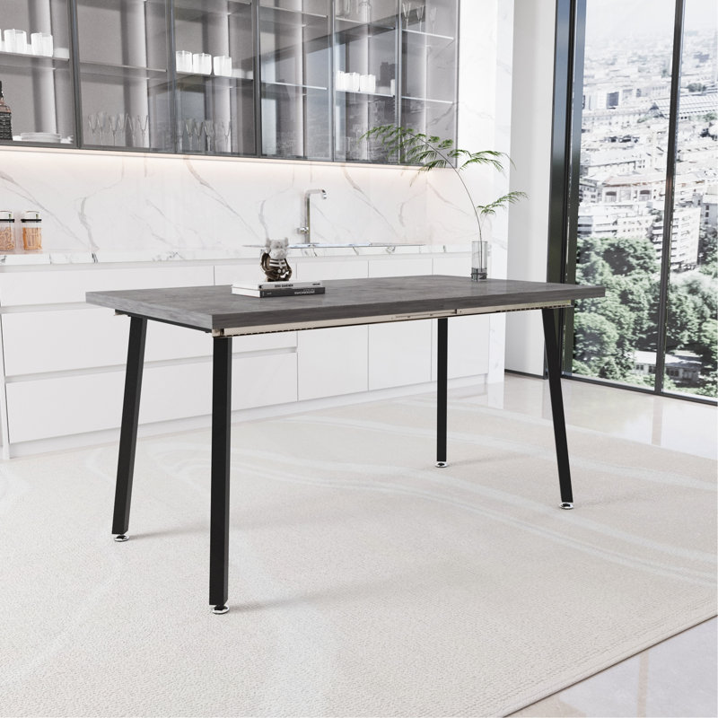 55.12-70.87" Expandable Modern Kitchen Dining Table, Rectangular MDF Dining Table For 4-6 People, Medieval Industrial Style, With Black Metal Legs