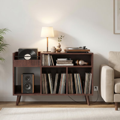 Support de rangement pour disque ouvert en vinyle avec prise de courant