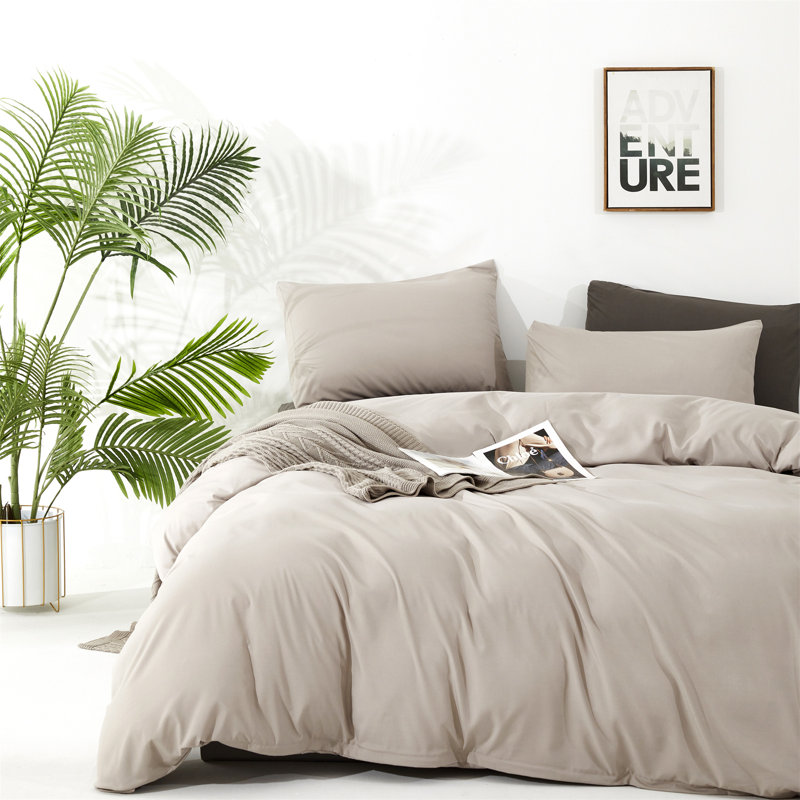 Solid Color Comforter Light Color 3 PCs Bedding Set Pure Color Bed Comforter Set, Full Comforter + 2 Pillowcases, Light Khaki