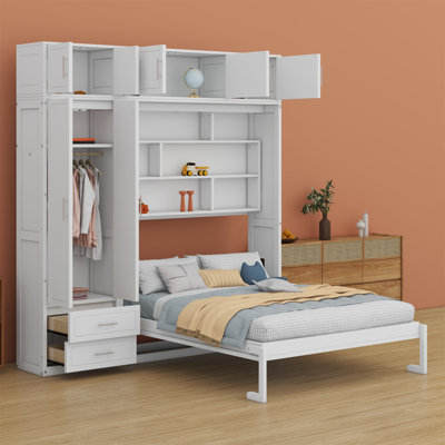 Lit escamotable avec armoire supérieure, tablettes et garde-robe Murphy
