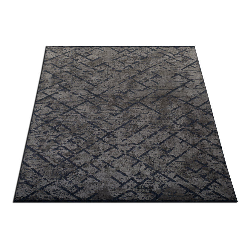 Geometric Flatweave Cotton Dark Gray Rug, Rectangle 7'10" x 11'2"