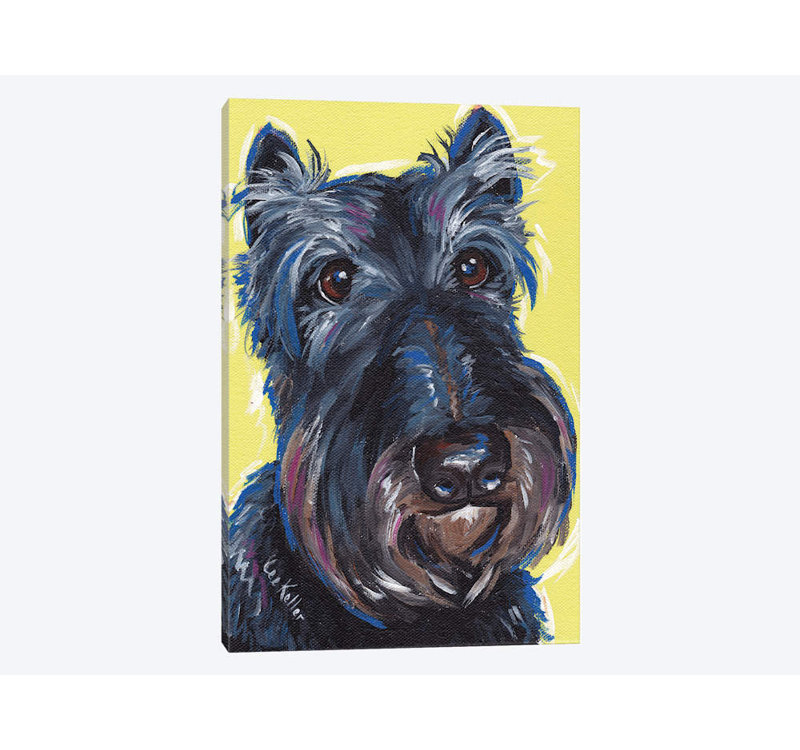 « expressif schnauzer on yellow » par hippie hound studios, impression sur toile tendue, H 12 po x l 8 po x P 0,75 po